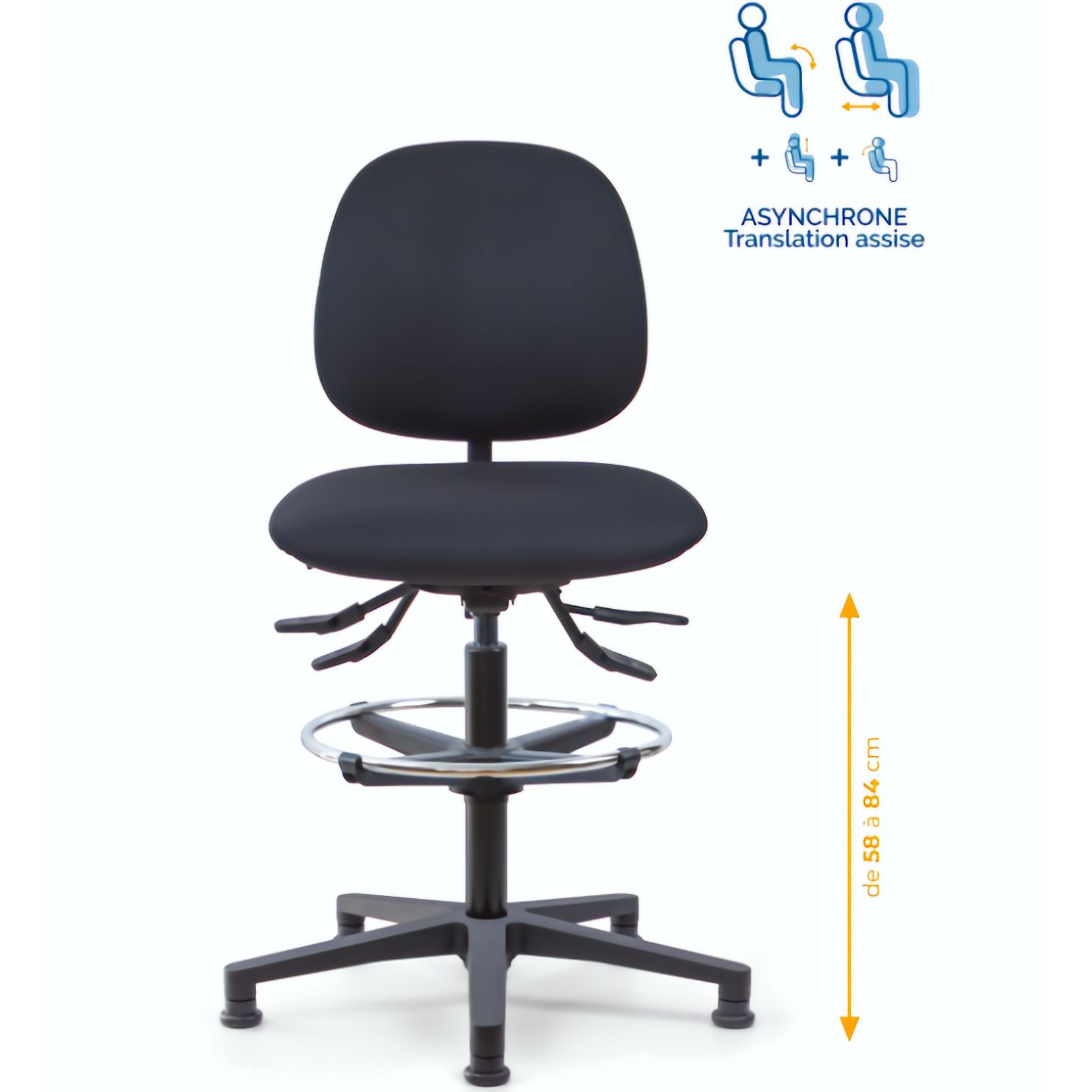 chaise de caisse, siège de caisse avec repose pieds, chaise agent de caisse, chaise caissière, siège de caisse ergonomique, chaise en tissu de caisse, chaise supermarché, mobilier de bureau, Besançon