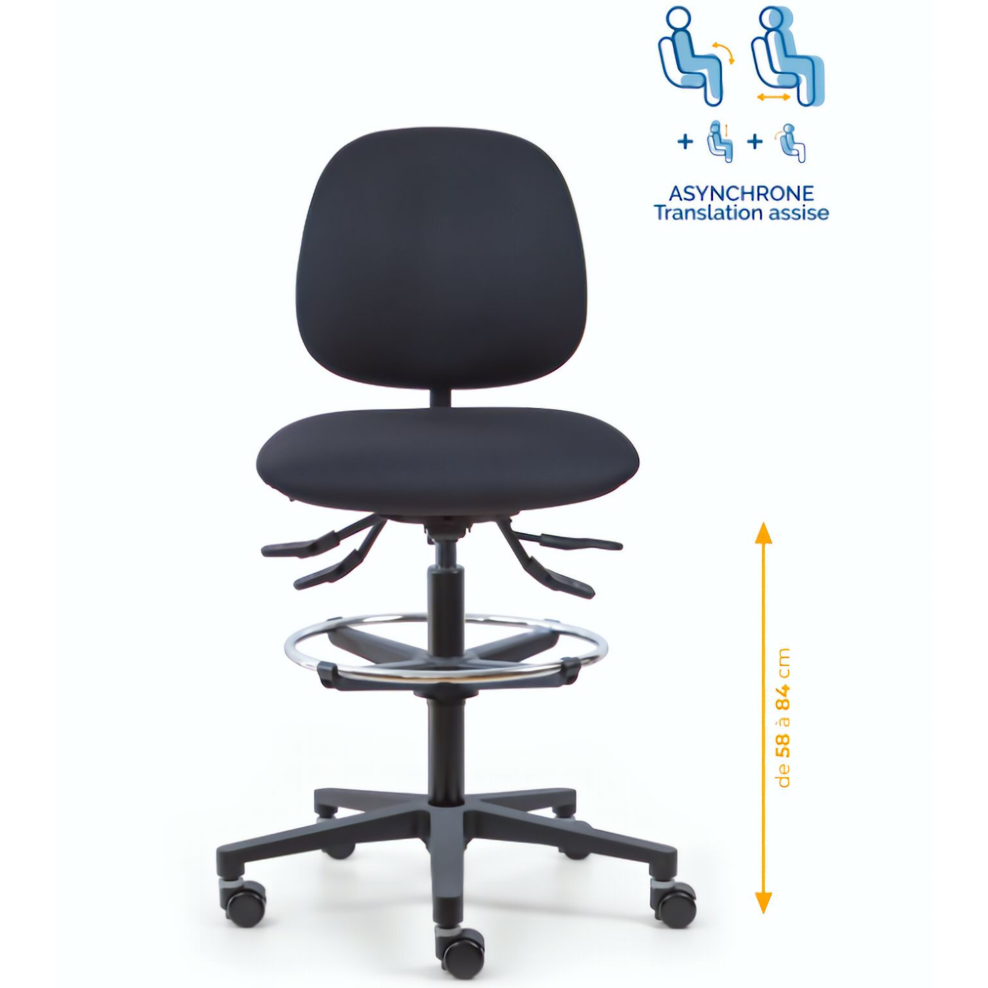 chaise de caisse, siège de caisse avec repose pieds, chaise agent de caisse, chaise caissière, siège de caisse ergonomique, chaise en tissu de caisse, chaise supermarché, mobilier de bureau, Besançon