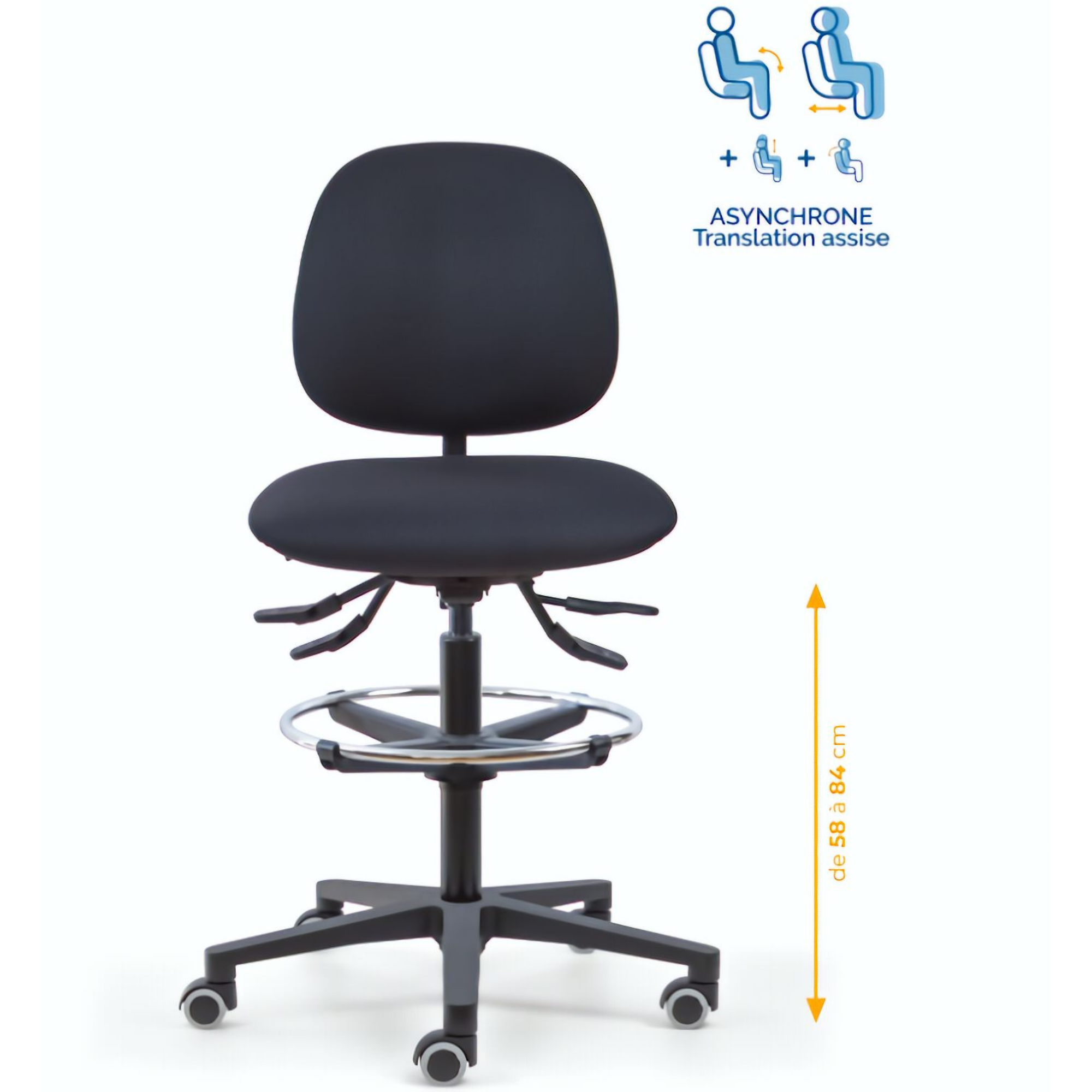 chaise de caisse, siège de caisse avec repose pieds, chaise agent de caisse, chaise caissière, siège de caisse ergonomique, chaise en tissu de caisse, chaise supermarché, mobilier de bureau, Besançon