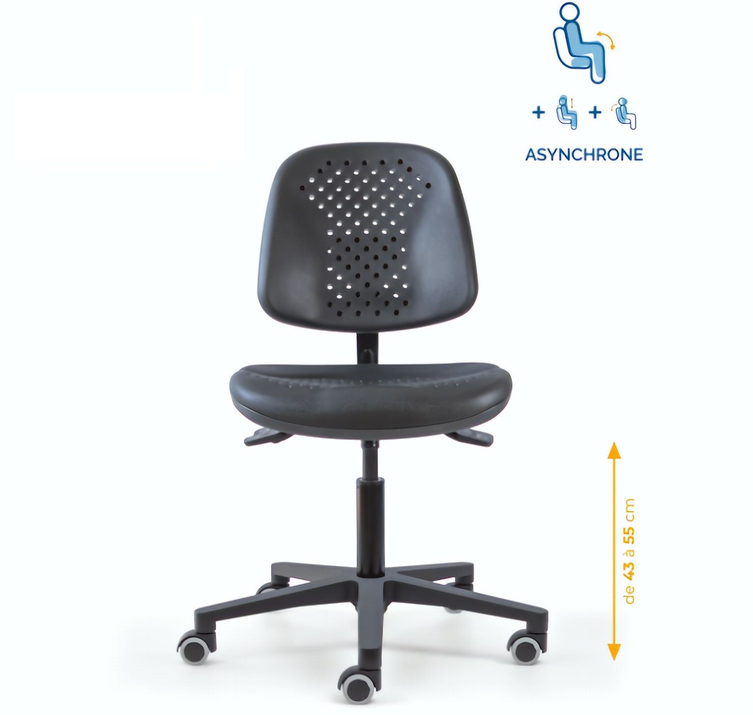 Chaise polyuréthane, Chaise atelier polyuréthane, chaise pour atelier polyuréthane, siège pour atelier, siège atelier polyuréthane, chaise polyuréthane perforé, siège microtechnique, chaise d'atelier pour industrie, chaise d'atelier esat, mobilier de bure