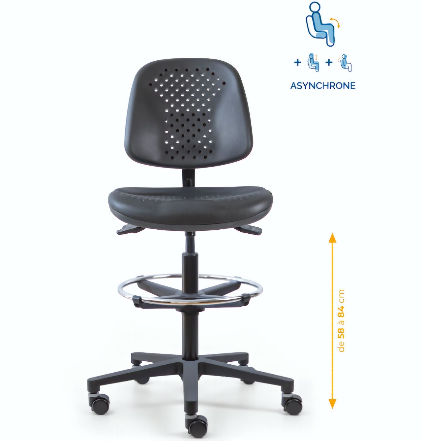 Chaise polyuréthane, Chaise atelier polyuréthane, chaise pour atelier polyuréthane, siège pour atelier, siège atelier polyuréthane, chaise polyuréthane perforé, siège microtechnique, chaise d'atelier pour industrie, chaise d'atelier esat, mobilier de bure