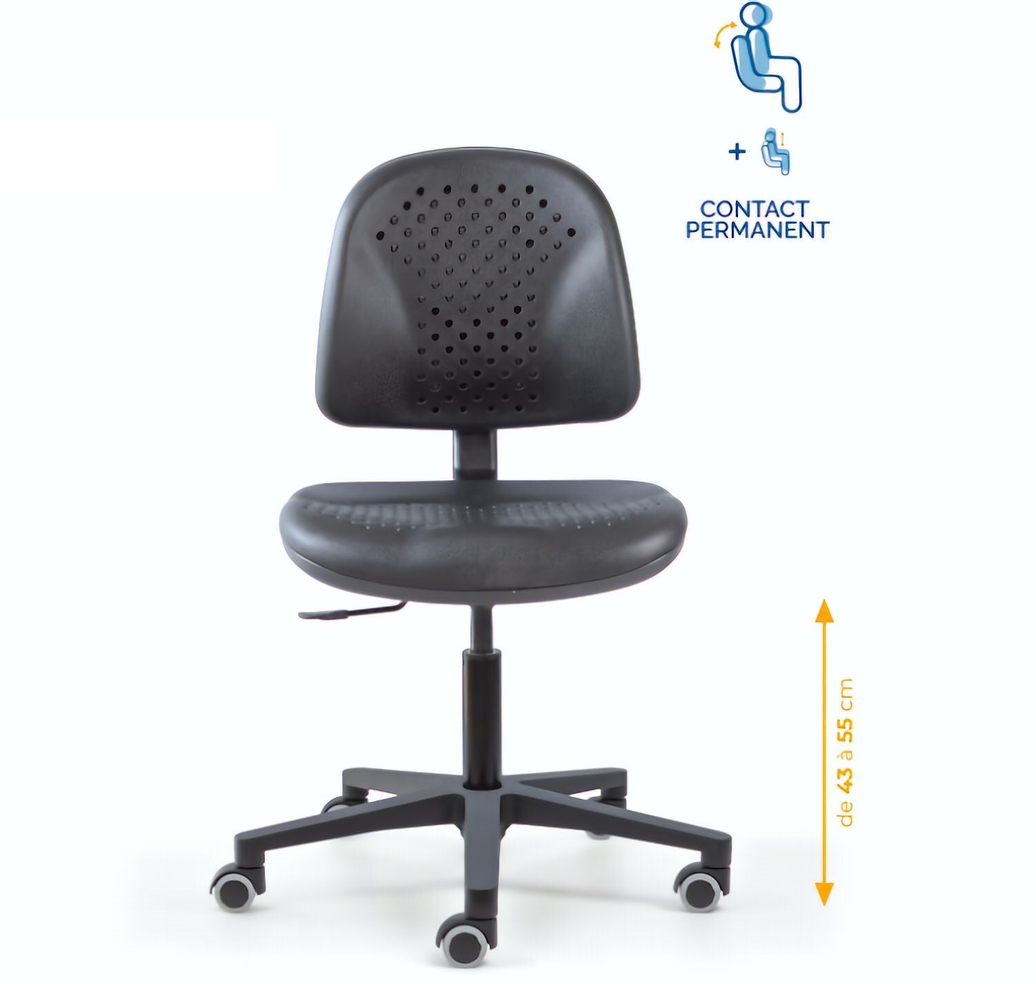 Chaise polyuréthane, Chaise atelier polyuréthane, chaise pour atelier polyuréthane, siège pour atelier, siège atelier polyuréthane, chaise polyuréthane perforé, siège microtechnique, chaise d'atelier pour industrie, chaise d'atelier esat, mobilier de bure