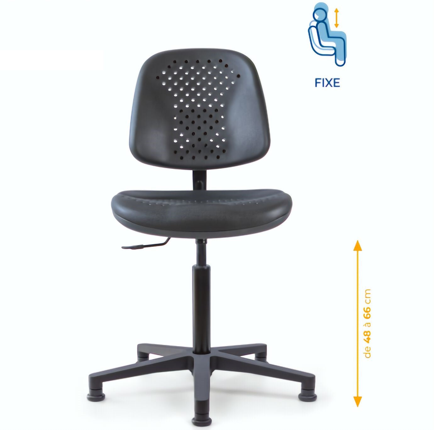 Chaise polyuréthane, Chaise atelier polyuréthane, chaise pour atelier polyuréthane, siège pour atelier, siège atelier polyuréthane, chaise polyuréthane perforé, siège microtechnique, chaise d'atelier pour industrie, chaise d'atelier esat, mobilier de bure