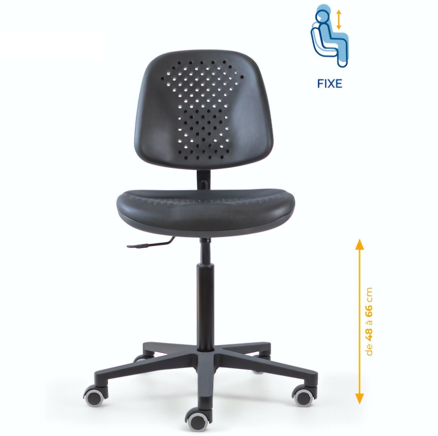 Chaise polyuréthane, Chaise atelier polyuréthane, chaise pour atelier polyuréthane, siège pour atelier, siège atelier polyuréthane, chaise polyuréthane perforé, siège microtechnique, chaise d'atelier pour industrie, chaise d'atelier esat, mobilier de bure