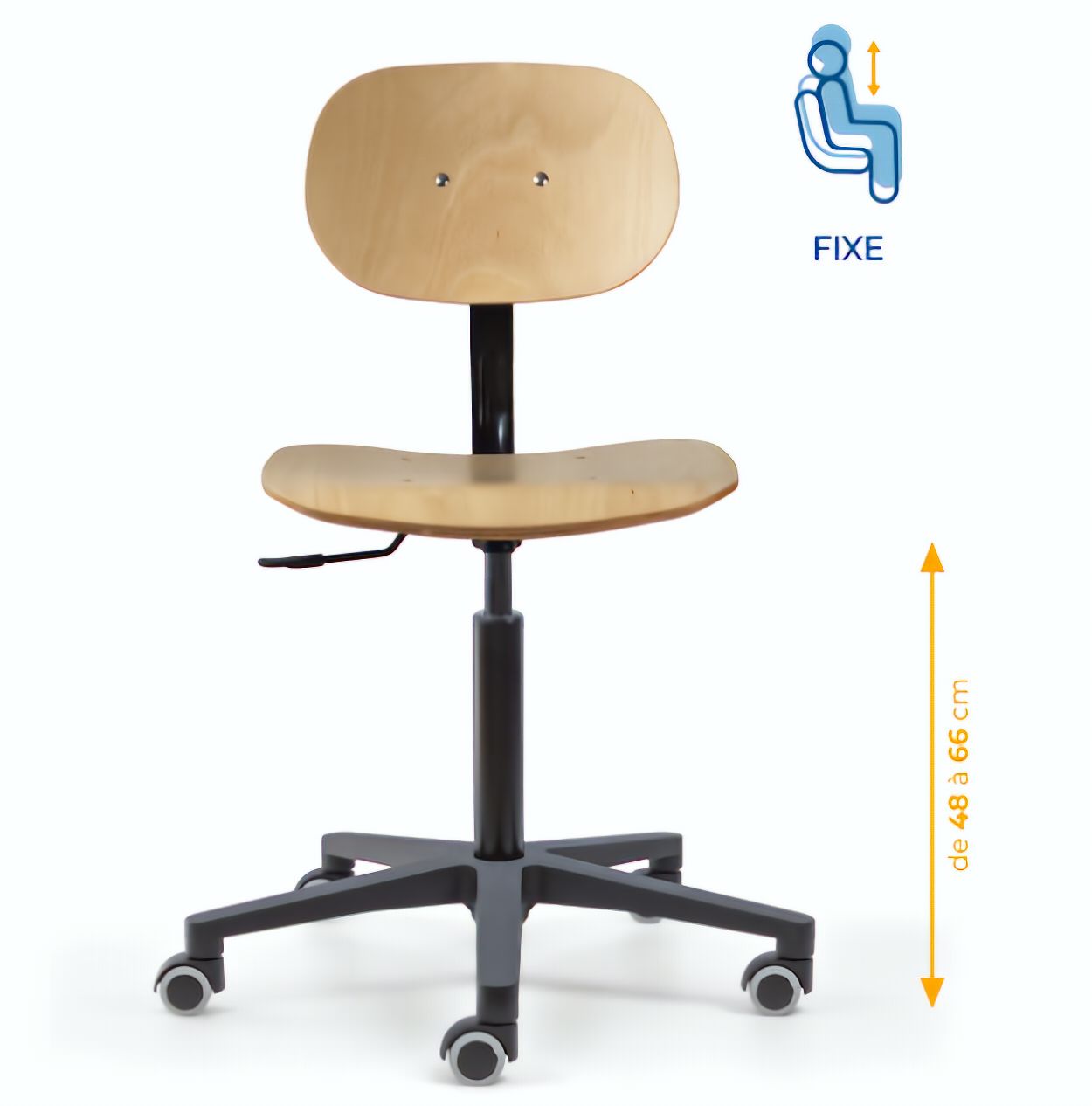Chaise atelier bois, Chaise d'atelier en bois, chaise atelier en bois ergonomique, chaise atelier asynchrone en bois, chaise d'atelier professionnel, mobilier de bureau, Besançon