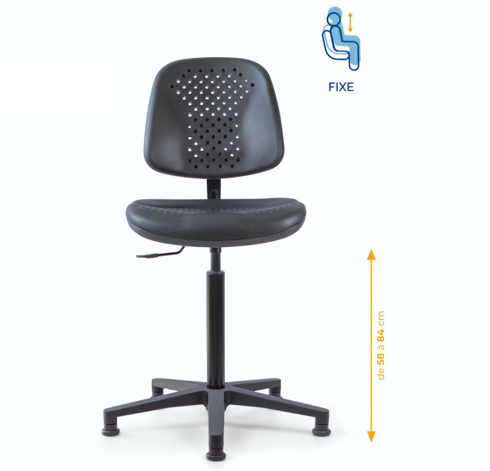 Chaise polyuréthane, Chaise atelier polyuréthane, chaise pour atelier polyuréthane, siège pour atelier, siège atelier polyuréthane, chaise polyuréthane perforé, siège microtechnique, chaise d'atelier pour industrie, chaise d'atelier esat, mobilier de bure