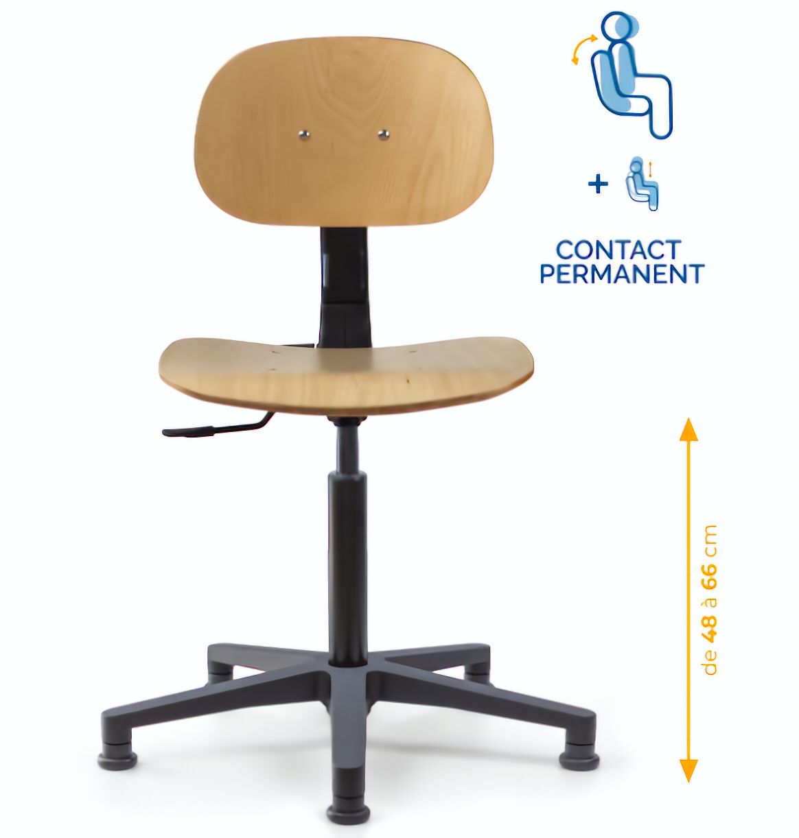 Chaise atelier bois, Chaise d'atelier en bois, chaise atelier en bois ergonomique, chaise atelier asynchrone en bois, chaise d'atelier professionnel, mobilier de bureau, Besançon