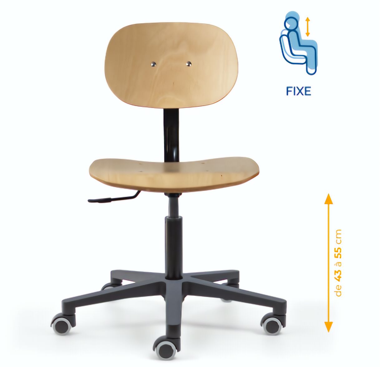 Chaise atelier bois, Chaise d'atelier en bois, chaise atelier en bois ergonomique, chaise atelier asynchrone en bois, chaise d'atelier professionnel, mobilier de bureau, Besançon