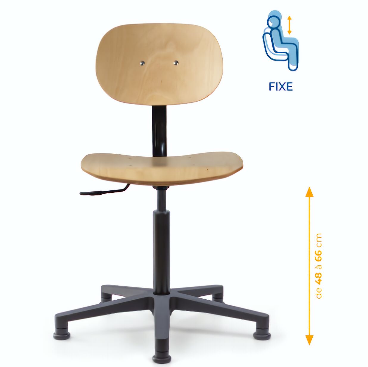 Chaise atelier bois, Chaise d'atelier en bois, chaise atelier en bois ergonomique, chaise atelier asynchrone en bois, chaise d'atelier professionnel, mobilier de bureau, Besançon
