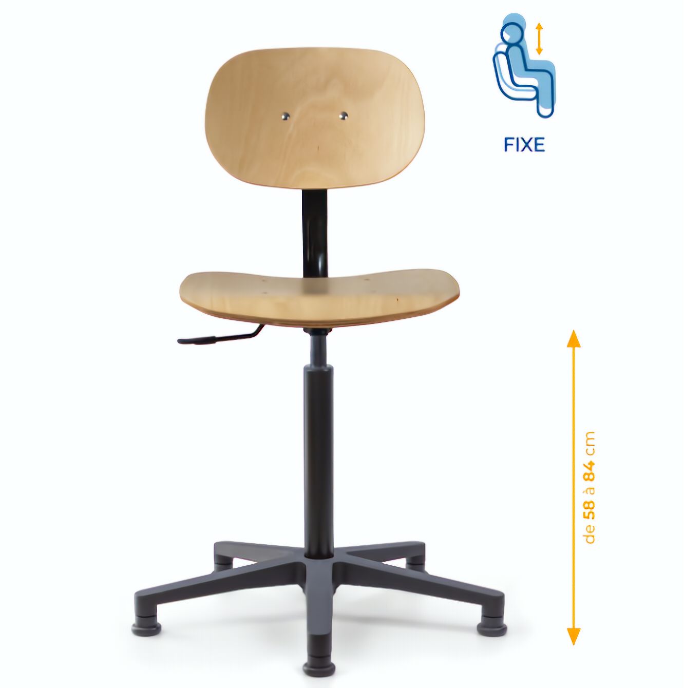 Chaise atelier bois, Chaise d'atelier en bois, chaise atelier en bois ergonomique, chaise atelier asynchrone en bois, chaise d'atelier professionnel, mobilier de bureau, Besançon